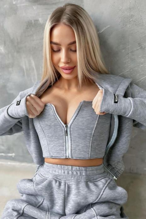 Darinka 3 iplik Şardonlu Hoodie Üçlü Takım Gri