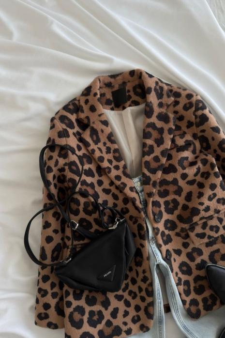 İvona Tüylü Leopar Blazer  Leopar